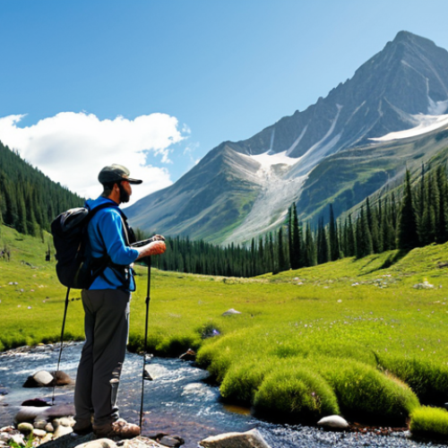 Home 6 A thoughtful individual, fully clothed in modest, professional hiking attire, carefully places a small, reusable item into their backpack while standing in a pristine, remote mountain landscape. The scene emphasizes the 'Leave No Trace' principle, with a clear mountain stream, lush green forest, and distant peaks under a bright sky. The image features perfect anatomy, correct proportions, a natural pose, well-formed hands, proper finger count, natural body proportions, safe for work, appropriate content, and is family-friendly.